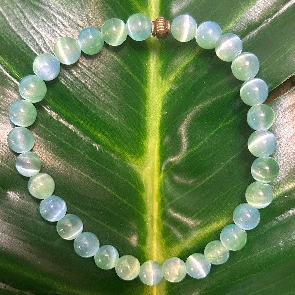 dainty 6mm blue & green selenite bracelet